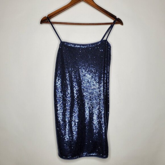 Free People Dresses & Skirts - Free People Intimatley Time To Shine Mini Slip Dress Size XS Blue Sequin Disco